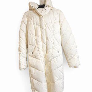 Steve Madden Long Chevron Maxi Puffer Coat Hooded Winter Jacket Size Medium